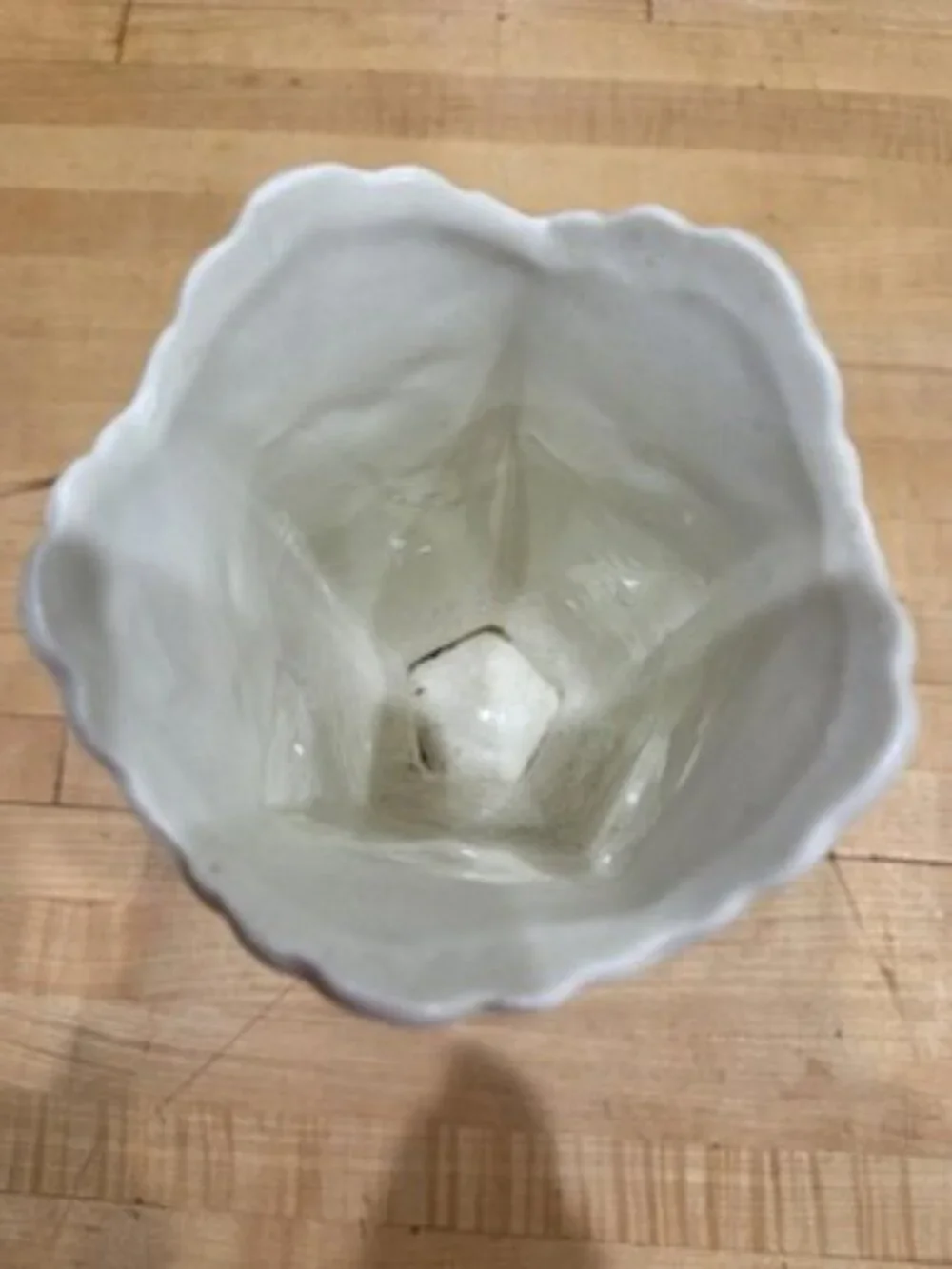 Vintage White Ceramic Porcelain Vase Urn Scalloped Rim Embossed Design